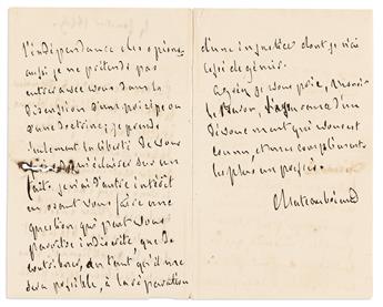 CHATEAUBRIAND, FRANÇOIS RENÉ DE. Small archive of 6 letters Signed, Chateaubriand, and an unsigned note, to the Baron de Vitrolles or